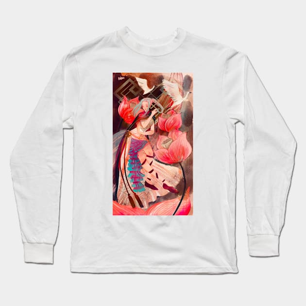 Gaia camellia crane Manga Japanese style Long Sleeve T-Shirt by meisanmui